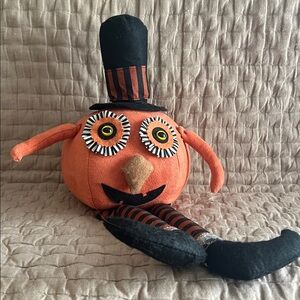 EUC Vintage Retro Style Halloween Orange Jack O’ Lantern Shelf Sitting Plush